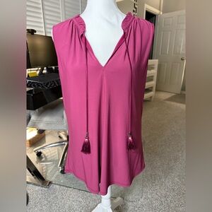 White House Black Market Magenta Tassel Tie Sleeveless Blouse